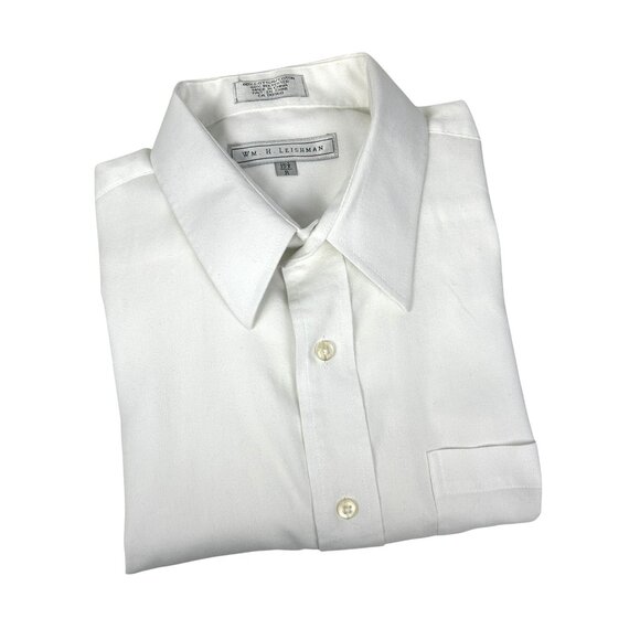 WM H Leishman Dress Shirt Mens 15.5 White Cotton Blend Long Sleeves Barrel Cuffs - Picture 1 of 10